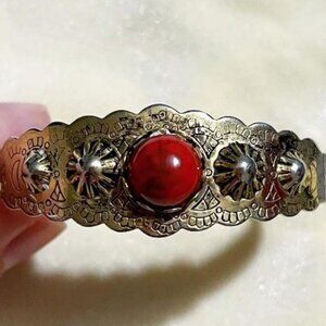 Goldtone Red Stone Southwestern Style Cuff Bracelet